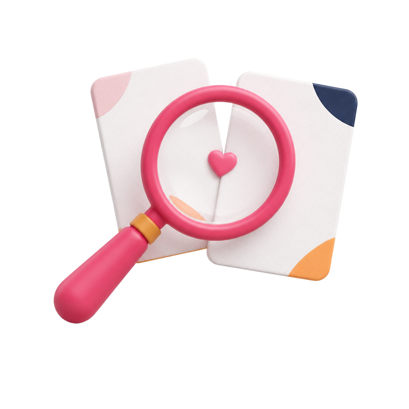 Illustrated magnifying glass looking at two finance cards